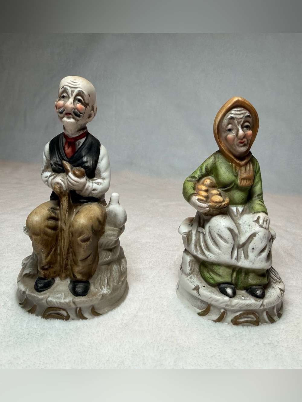 Vintage Bisque Porcelain Elderly Couple Figurines Old Man & Woman - Set Of 2